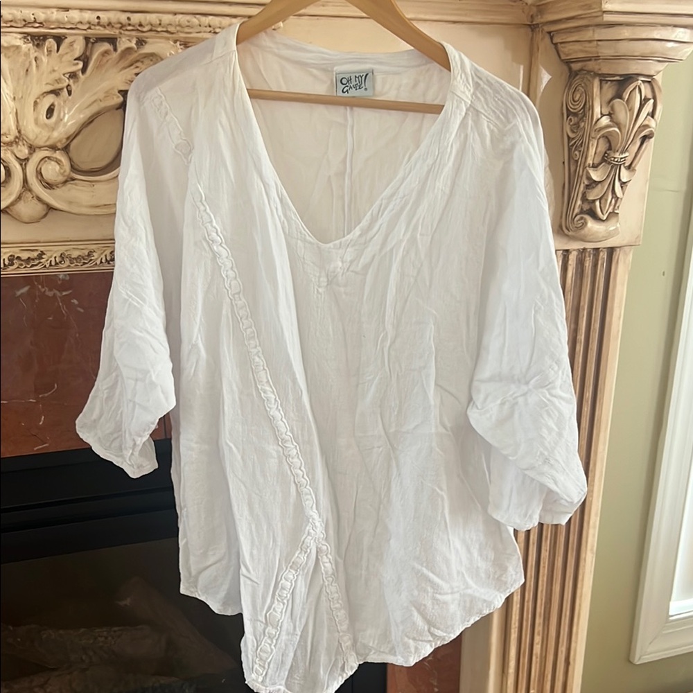 Oh My Gauze White Oversized Blouse with Relaxed Sleeves One Size